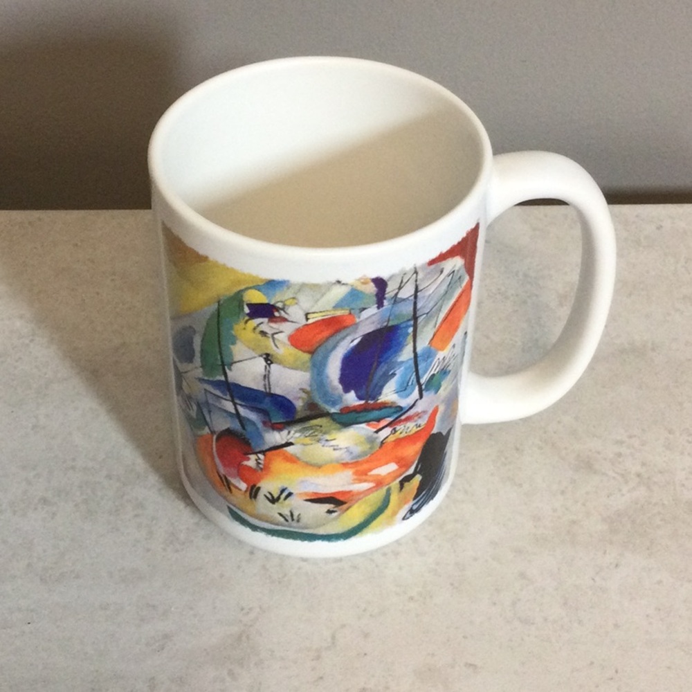 Kandinsky White Ceramic Mug with Colorful Abstract Art
